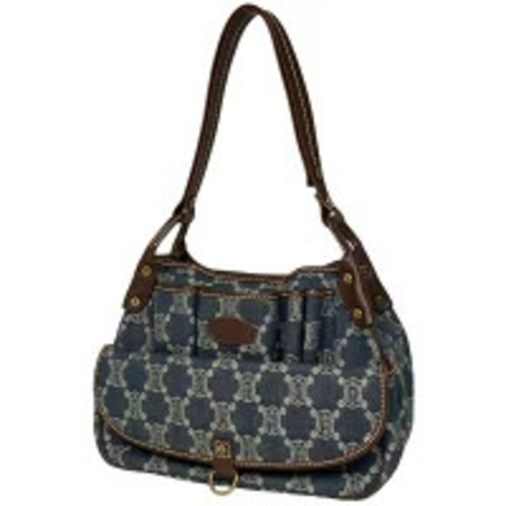 Celine Paris Macadam Shoulder Bag Hobo Handbag Denim Blue Brown